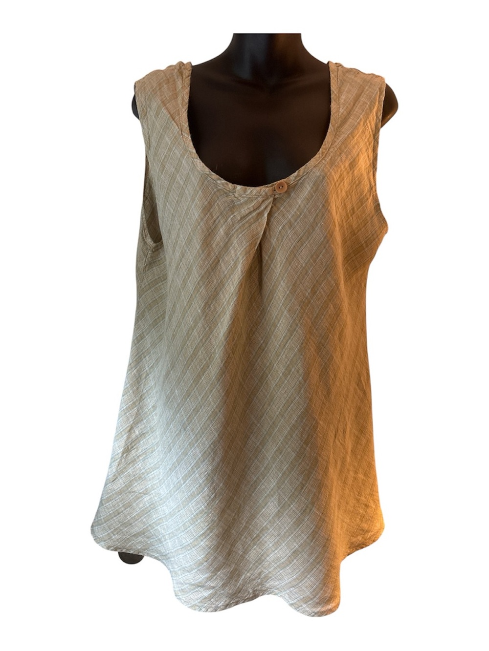 FLAX Sleeveless Scoop Neck Linen Top in Beige Size L.